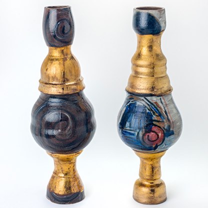 Shawanda Corbett (b. 1989), Candy Lady (pair, 2020), stoneware, thrown, painted and stained, with gold lustre © Shawanda Corbett